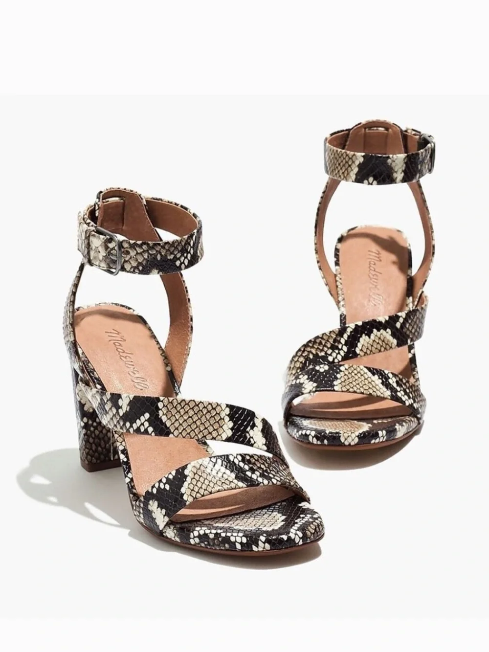 Madewell | Women’s Black/Cream Leather Faux Snake-Print The Liv Block Heel Sz 10 - Picture 15 of 16